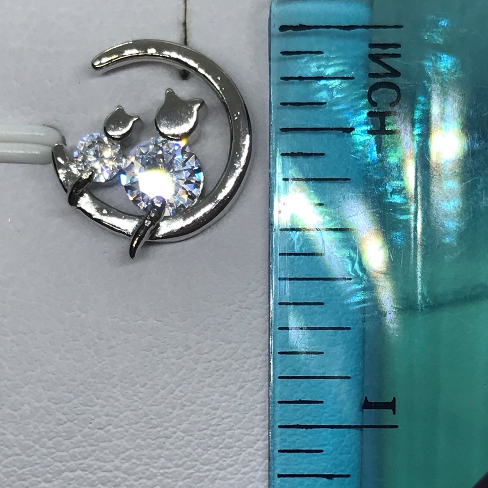 🌟 Silver Cat Moon CZ Stud Earrings - Picture 5 of 5
